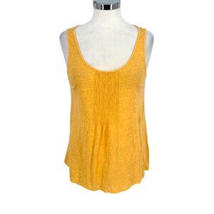Eileen Fisher 100% Linen Yellow Scoop Neck Tank Top Pin Tuck Detail Size Medium